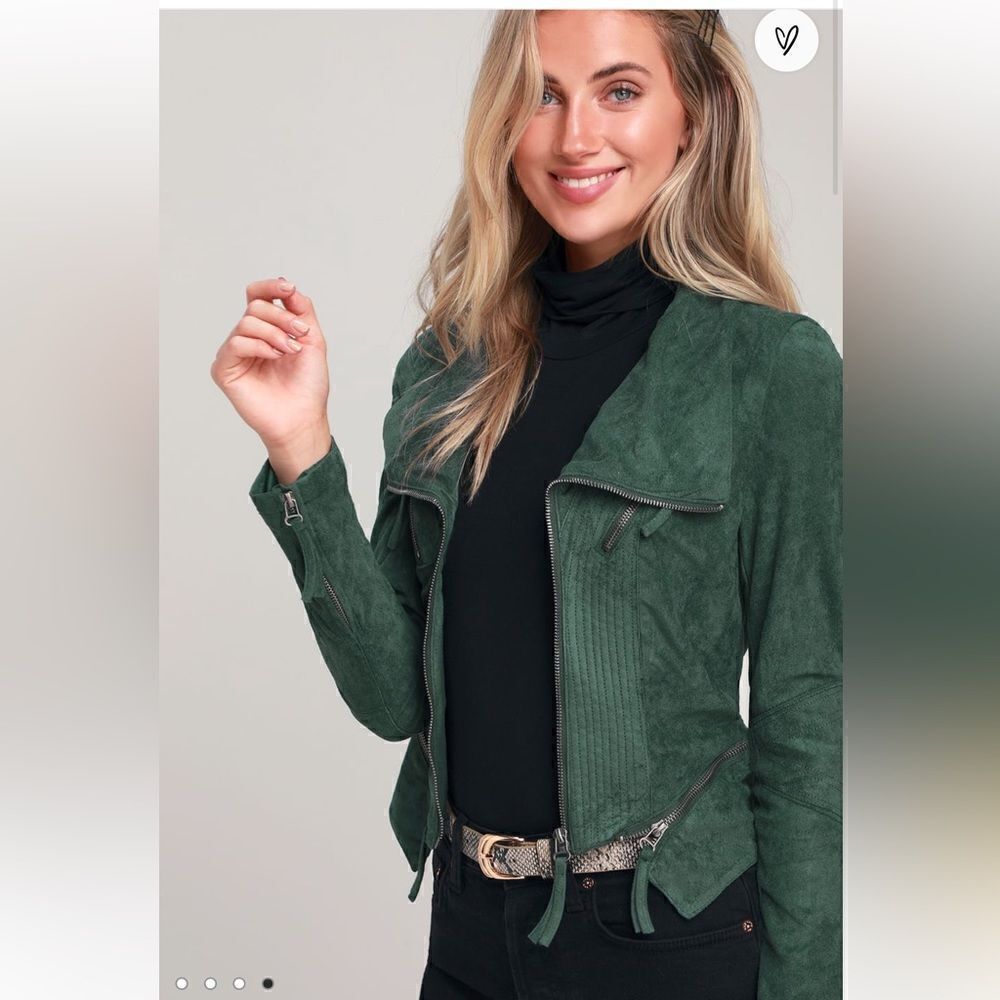 Lulus Ready For Anything Emerald Green Suede Moto Jacket